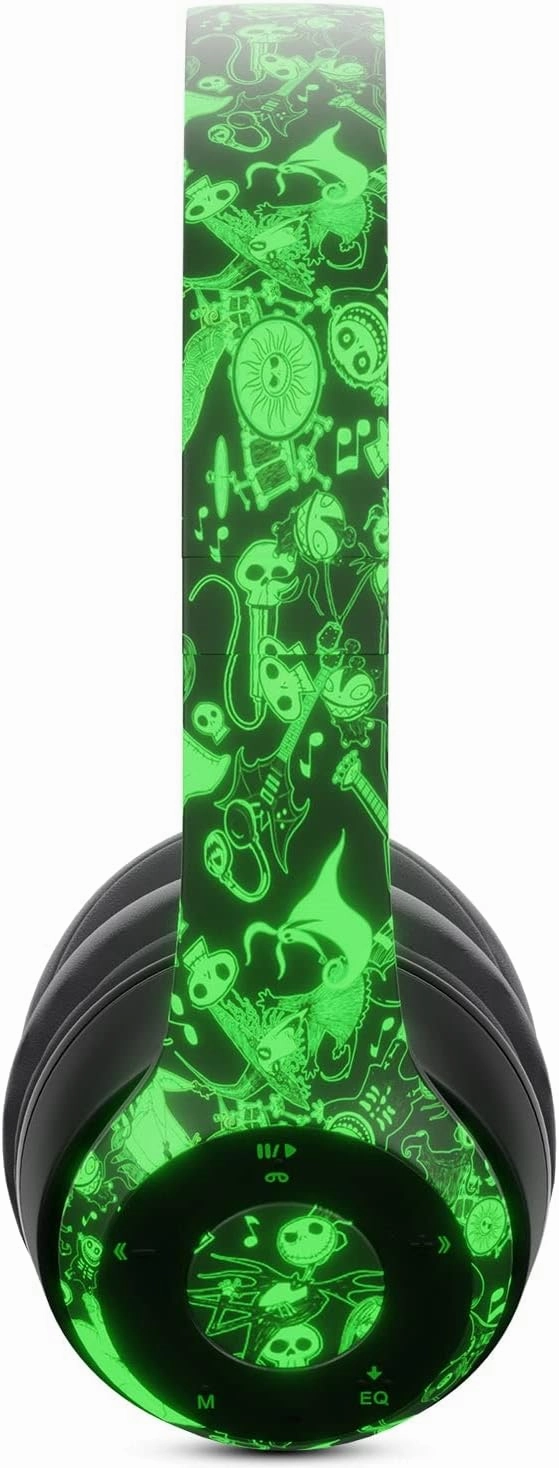 Disney Nightmare Before Christmas Glow in The Dark Bluetooth Headphones Over Ear, Wireless and Wired Foldable Headset Built-in Microphone - Tim Burton Jack Skellington & Sally - Adults Kids