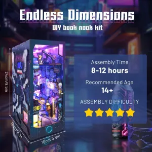 DIY Book Nook Kit,New DIY Dollhouse Booknook Bookshelf Insert Decor,3D Wooden Puzzles with LED,Book Nook Miniature Kit,Birthday Easter Home Decor for Teens Adult-Endless Dimensions（SQ-18）