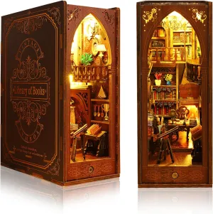 DIY Miniature Book Nook Kit - 3D Wooden Puzzle Craft Kit, Bookshelf Insert for Book Lovers with LED Lights, Perfect for Adults and DIY Enthusiasts