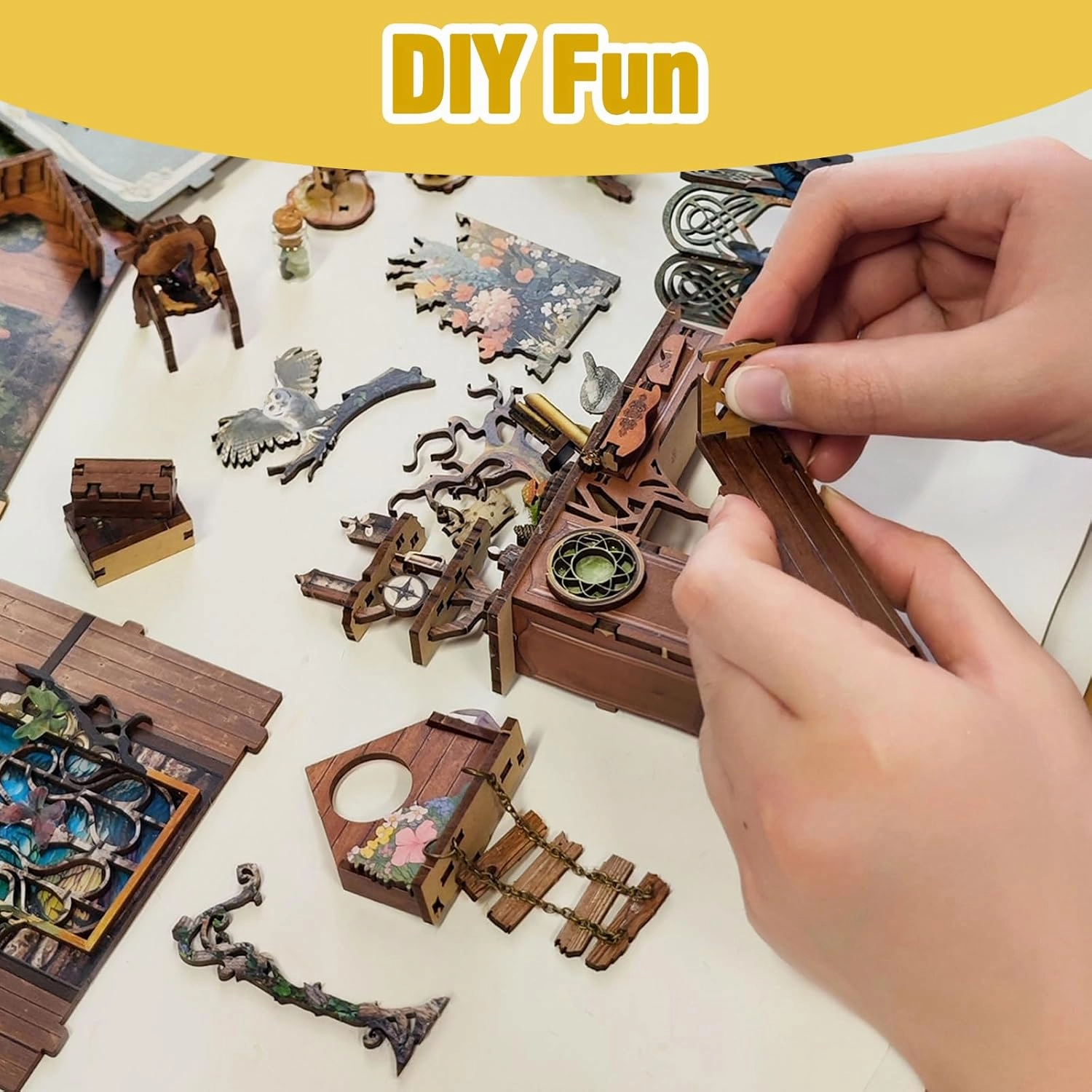 DIY Book Nook Kit,DIY Dollhouse Booknook Bookshelf Insert Decor,3D Wooden Puzzles with LED Dust Cover,Book Nook Miniature Kit,Birthday Halloween Home Decor for Teens Adult-Insects Story