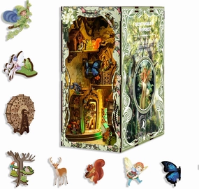 DIY Book Nook Kit for Adults - Forest Secret Realm Miniature Bookshelf Decor with LED Lights & Dustproof Cover, Creative Gifts for Book Lovers, Home Office Desk Decoration