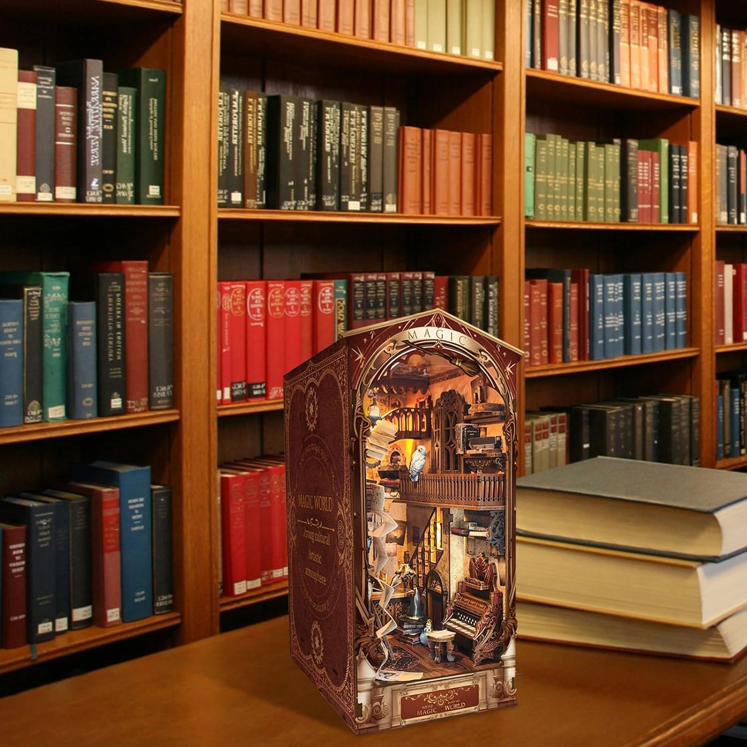 DIY Book Nook Kit,New DIY Dollhouse Booknook Bookshelf Insert Decor,3D Wooden Puzzles with LED,Book Nook Miniature Kit,Birthday Easter Home Decor for Teens Adult-Magic World