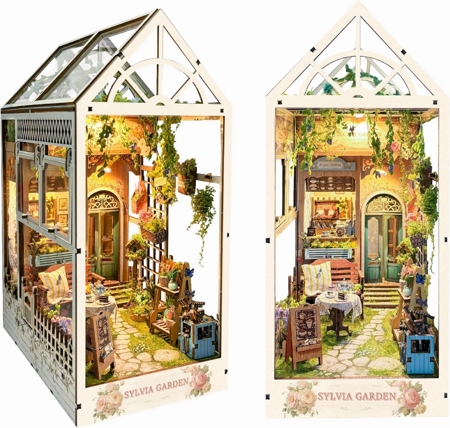 DIY Dollhouse Book Nook Kit 3D Wooden Puzzle Miniature Booknook Kit for Adults Decorative Bookend Stand Bookshelf Insert with LED Light