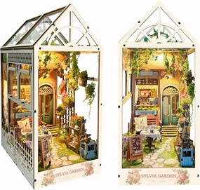 DIY Dollhouse Book Nook Kit 3D Wooden Puzzle Miniature Booknook Kit for Adults Decorative Bookend Stand Bookshelf Insert with LED Light