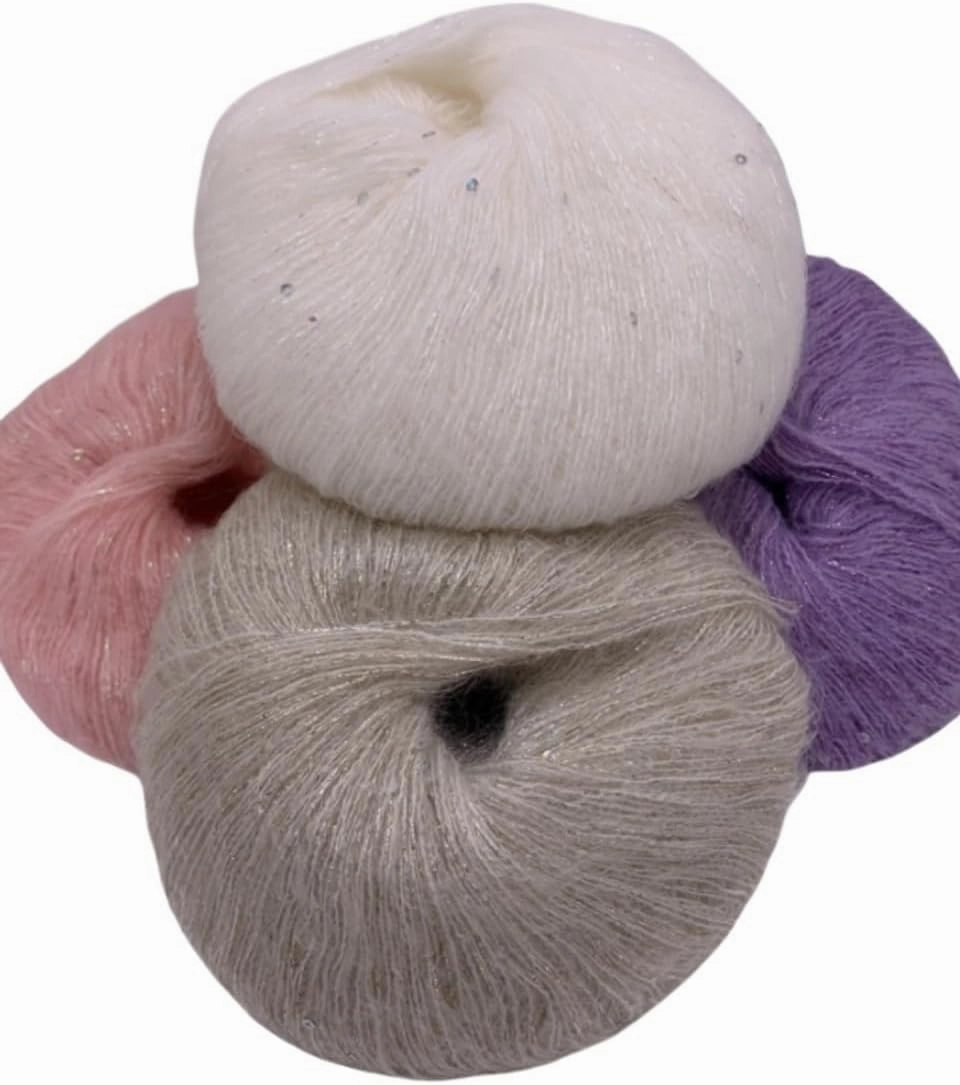 DIY Hand-Knitted Gold Sequined Mohair Sweater Shawl Wool Thread (Color : Bud Green)