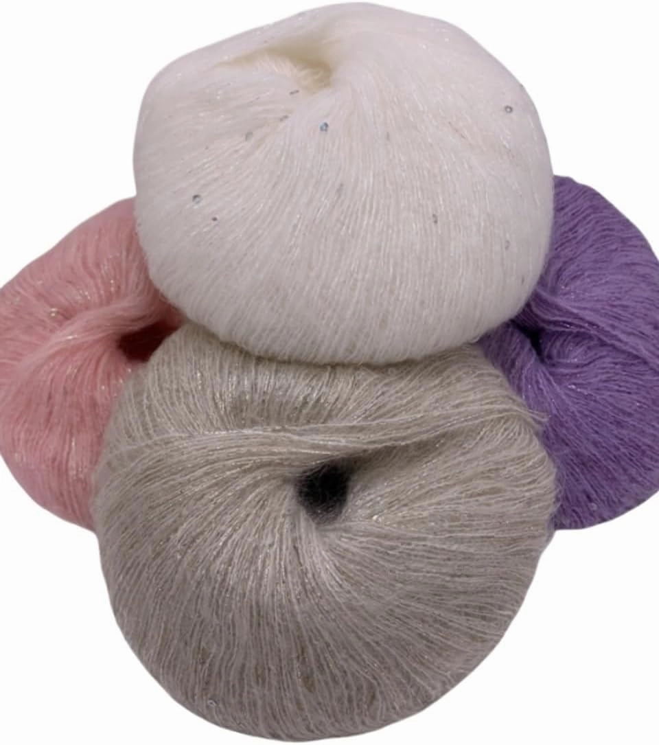 DIY Hand-Knitted Gold Sequined Mohair Sweater Shawl Wool Thread (Color : Cheese Yellow)