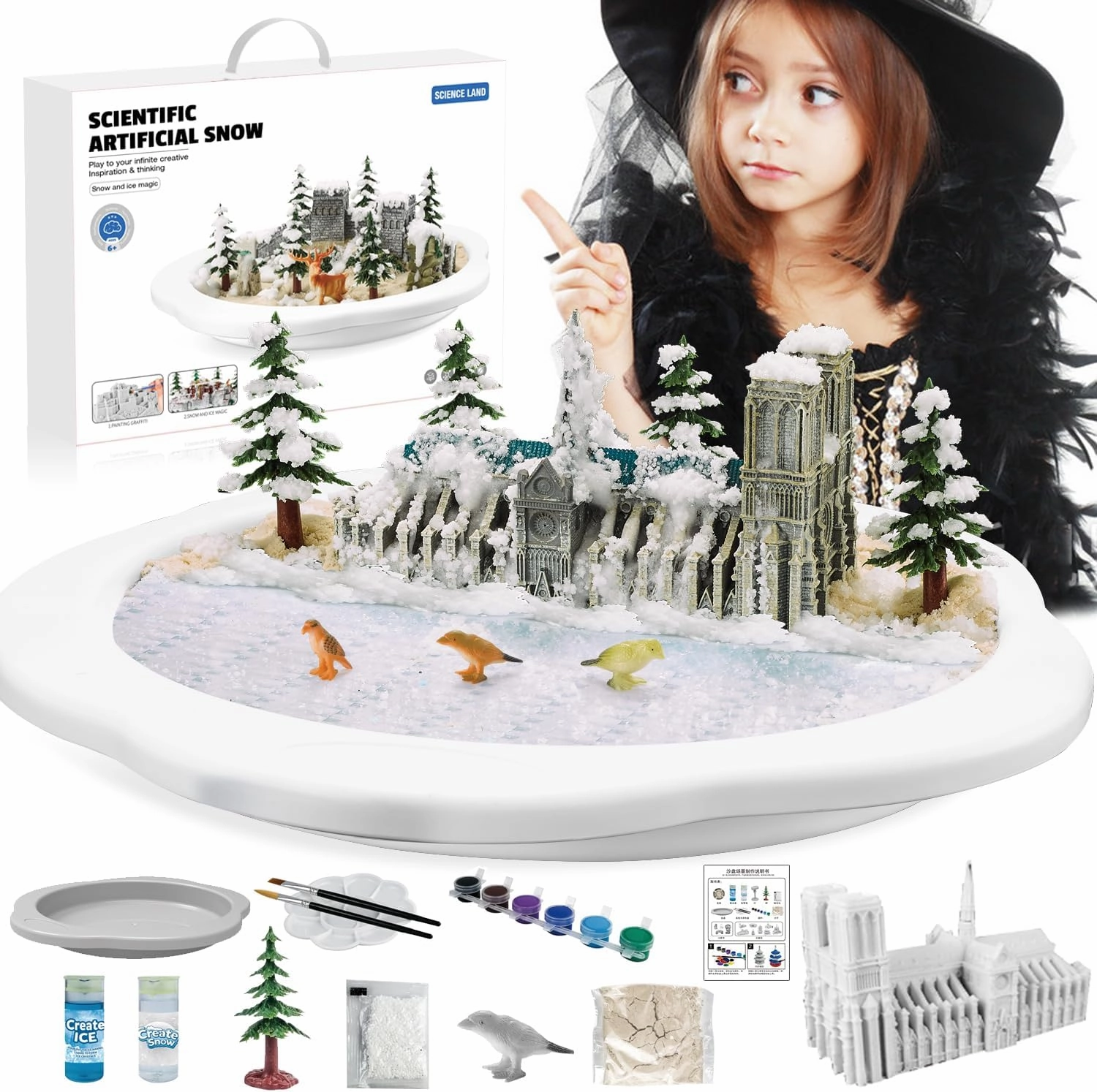 DIY Science Kit for Kids Ages 6-12 - Instant Snow Experiment Kit with 3D Scene Painting, DIY Educational Toys for Classroom & Home Learning, Creative Winter Crafts & Science Projects 3001