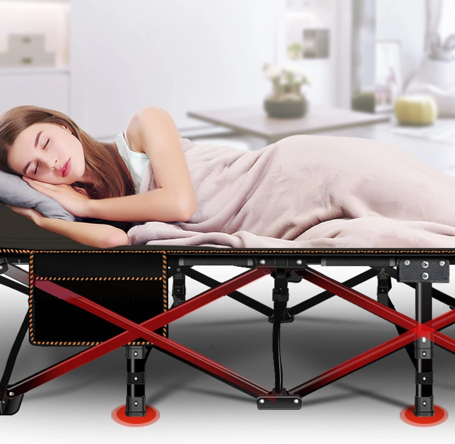 DoCred Oversized XXL Folding Camping Cot with Mattress, 2 Pack Heavy Duty Sleeping Cot Bed Portable Adults Outdoor Bed with Carry Bag, Travel Camp Cots