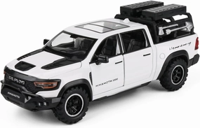Dodge Mammoth Pickup Truck Simulation car Alloy Toy Tyrannosaurus Rex Model boy Collection Ornament Gift （White）