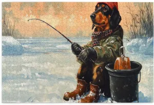 Dog Fishing in The Snow，1000 Pcs Wooden Jigsaw Puzzles,Let Your Imagination Run Wild，Fun and Entertaining Game to Complete in Your Free Time with The Family，Forget The Troubles of Life