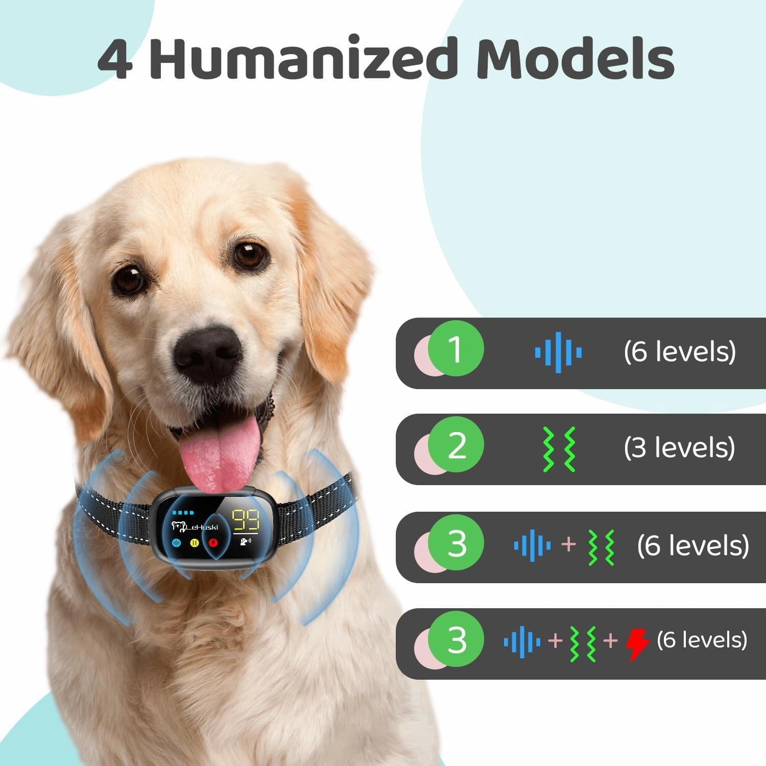 Dog Bark Collar Effective No Bark Training for Dogs of Large Medium and Small Rechargeable Anti Bark Collar for Dogs Automatic Bark Collar with 5 Adjustable Sensitivity Beep and Vibration Modes Black