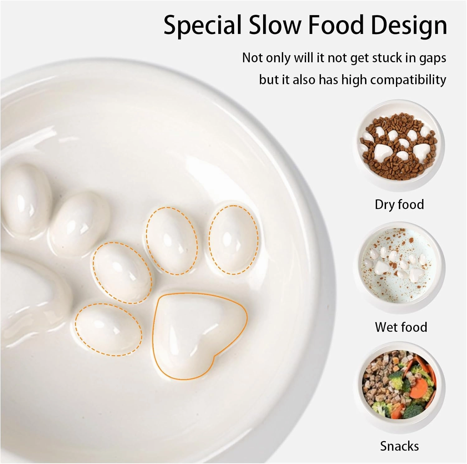 Dog Slow Feeder Bowl Ceramic, Non-Slip Slow Feeder Bowl for Small Medium Dogs & Cats, Puzzle Puppy Food Dish for Fast Eater