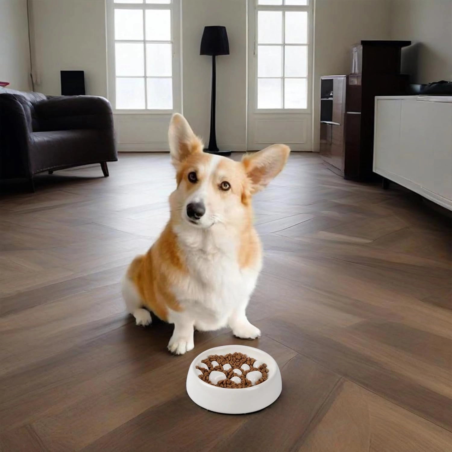 Dog Slow Feeder Bowl Ceramic, Non-Slip Slow Feeder Bowl for Small Medium Dogs & Cats, Puzzle Puppy Food Dish for Fast Eater