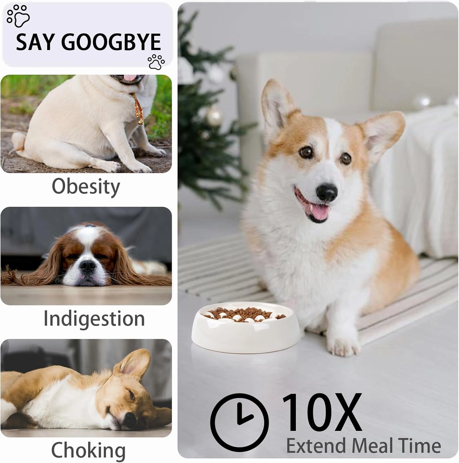 Dog Slow Feeder Bowl Ceramic, Non-Slip Slow Feeder Bowl for Small Medium Dogs & Cats, Puzzle Puppy Food Dish for Fast Eater