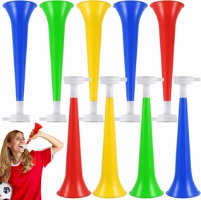 DOITOOL 10Pcs Plastic Trumpet Horns, Stadium Kids Toy Horns, Low Noise Design Cheering Props for Sports Events and Kids Toys for Soccer Games