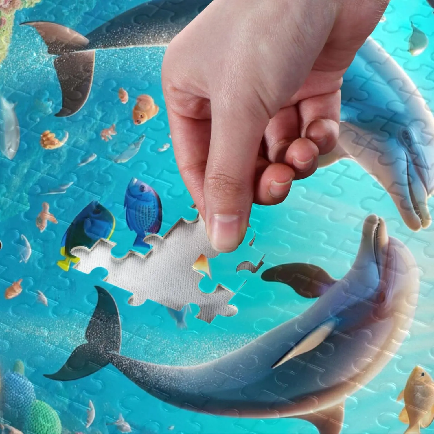 Dolphin Fish Ocean Life Jigsaw Puzzles 500 Pieces for Adults Friends Family Game Gifts Custom Cool Prime Puzzles Animal Painting, 20.5" x 14.9"