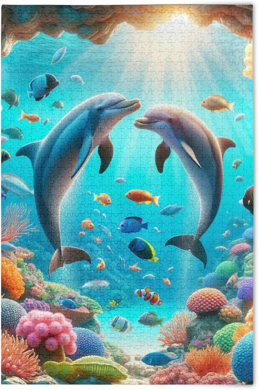 Dolphin Fish Ocean Life Jigsaw Puzzles 500 Pieces for Adults Friends Family Game Gifts Custom Cool Prime Puzzles Animal Painting, 20.5" x 14.9"