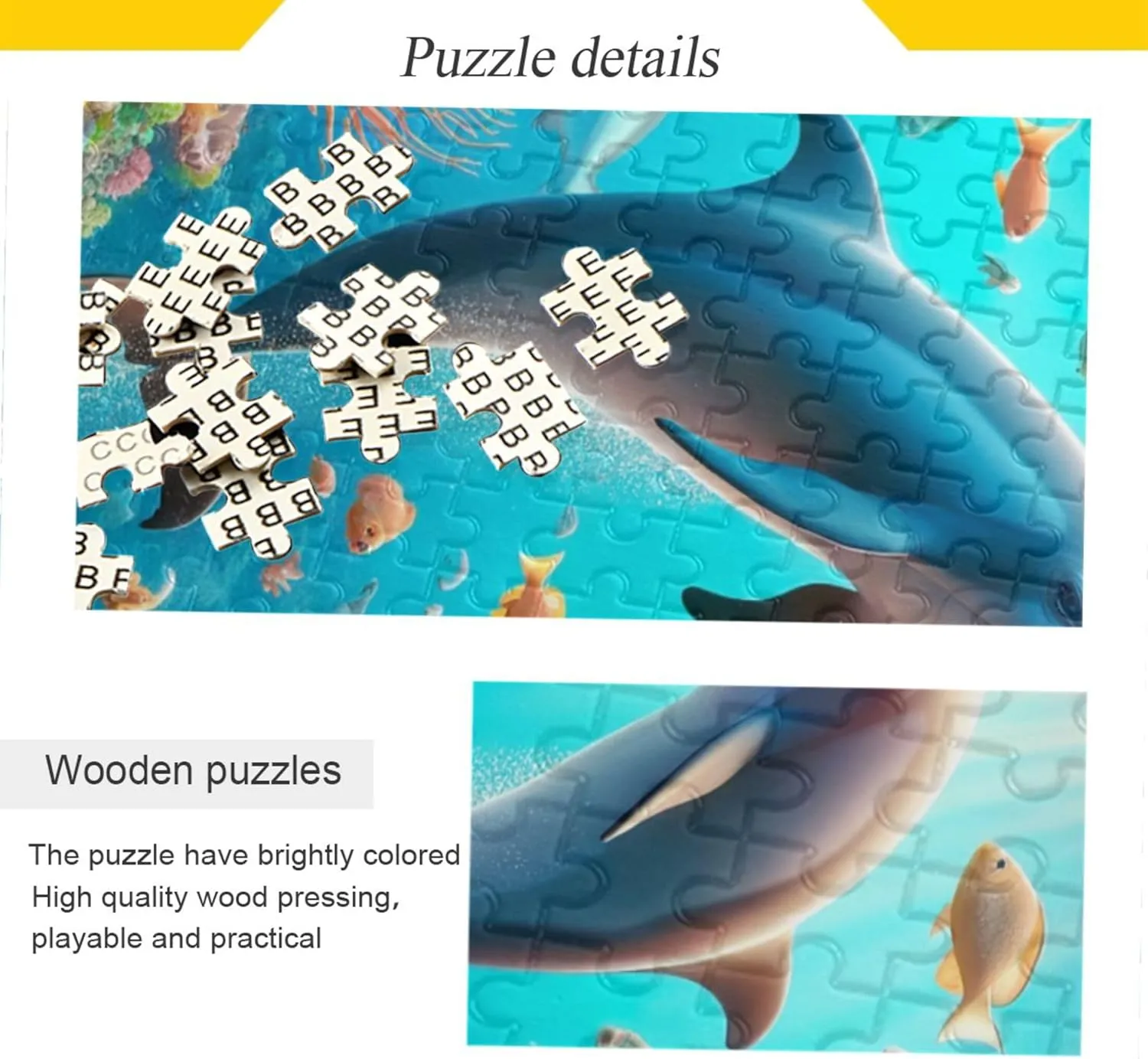 Dolphin Fish Ocean Life Jigsaw Puzzles 500 Pieces for Adults Friends Family Game Gifts Custom Cool Prime Puzzles Animal Painting, 20.5" x 14.9"