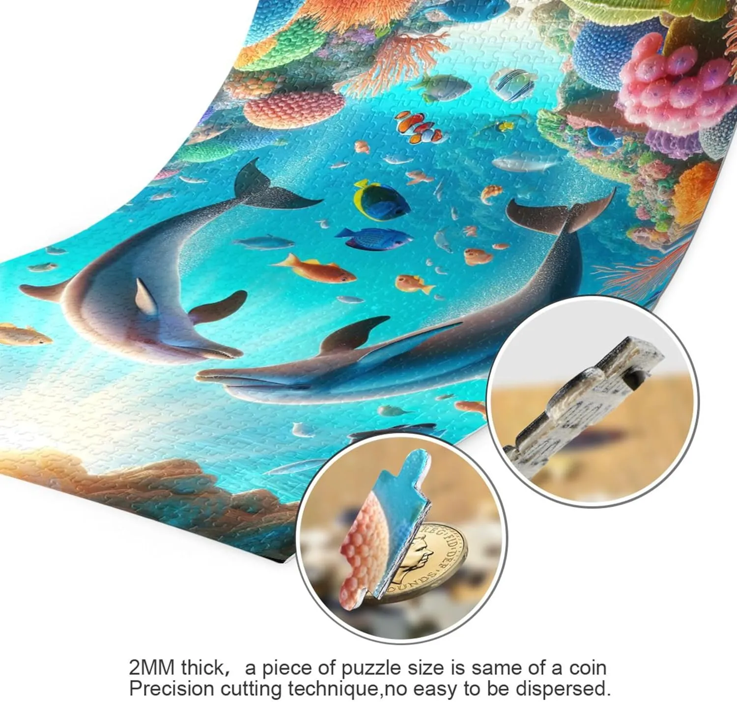 Dolphin Fish Ocean Life Jigsaw Puzzles 500 Pieces for Adults Friends Family Game Gifts Custom Cool Prime Puzzles Animal Painting, 20.5" x 14.9"
