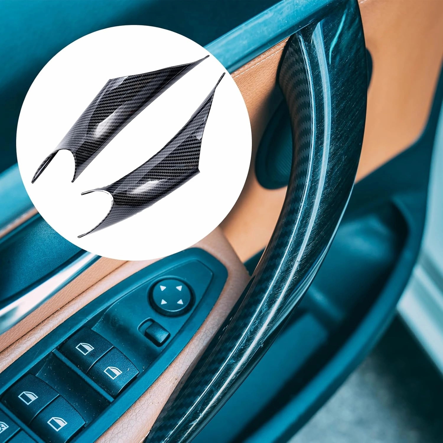 Door Pull Handle Cover Interior Trim for BMW 3 Series 320, 328, 330, 335, M3 2013-2018, 4 Series 428, 435, M4 2014-2019 (Left  Right, Carbon Fiber)