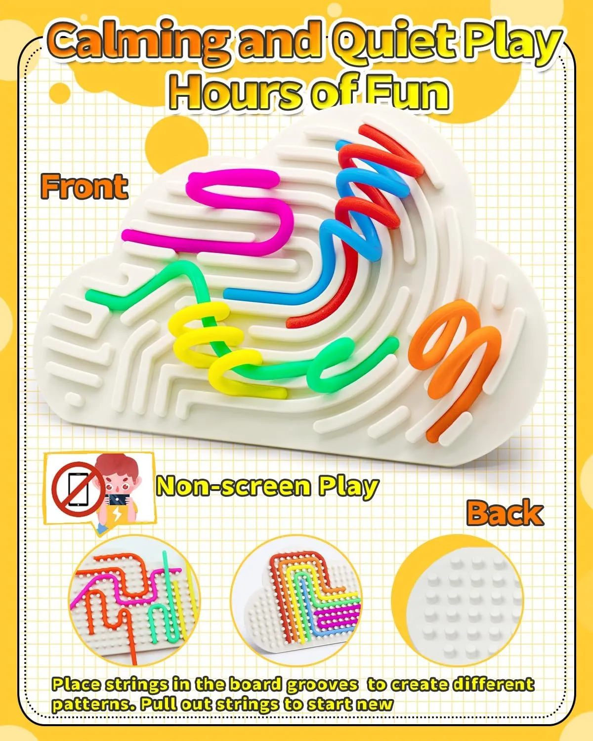 Double-Sided Sensory Activity Board Fidget Toys for Kids Adults, Quiet Silicone ADHD Calming Autism Toy for Car Ride Airplane Travel, Birthday Gifts for 3 4 5 6 7 8 Years Old Boys Girls Toddlers