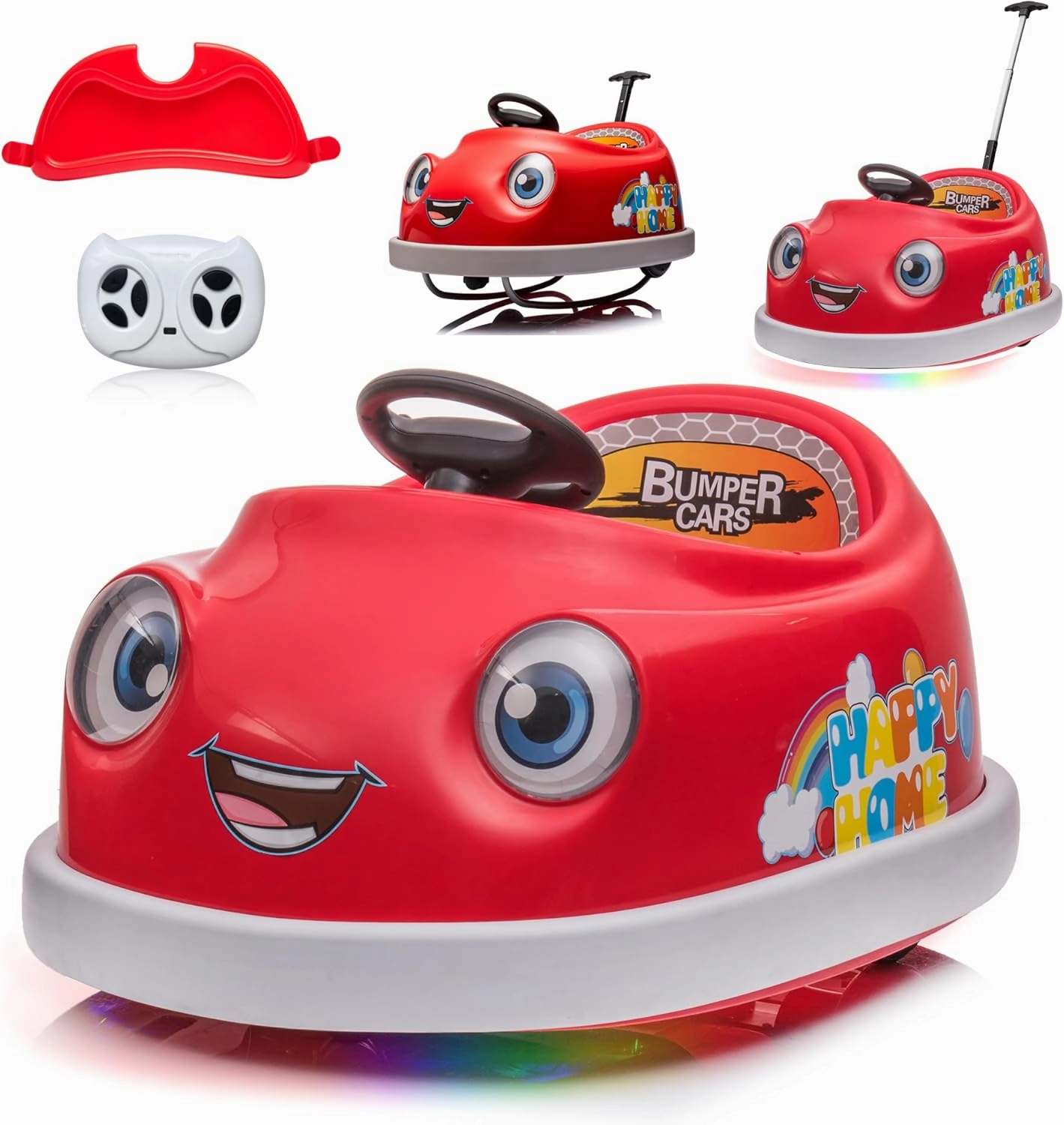 Dual Battery 12V Bumper Buddy Electric Bumper Cars for Toddlers 1-3, Remote Control Kids Bumper car, 1 2 3 4 Year Girls, Plate, Push Rod, Rocking Horse Gift 12-18 Months Baby Ride on Toys