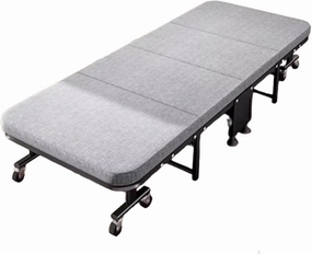 Durable Steel Frame Camping Cot, Space Saving Fold Up Bed with Universal Wheels, Portable Foldable Bed with Sponge Mats
