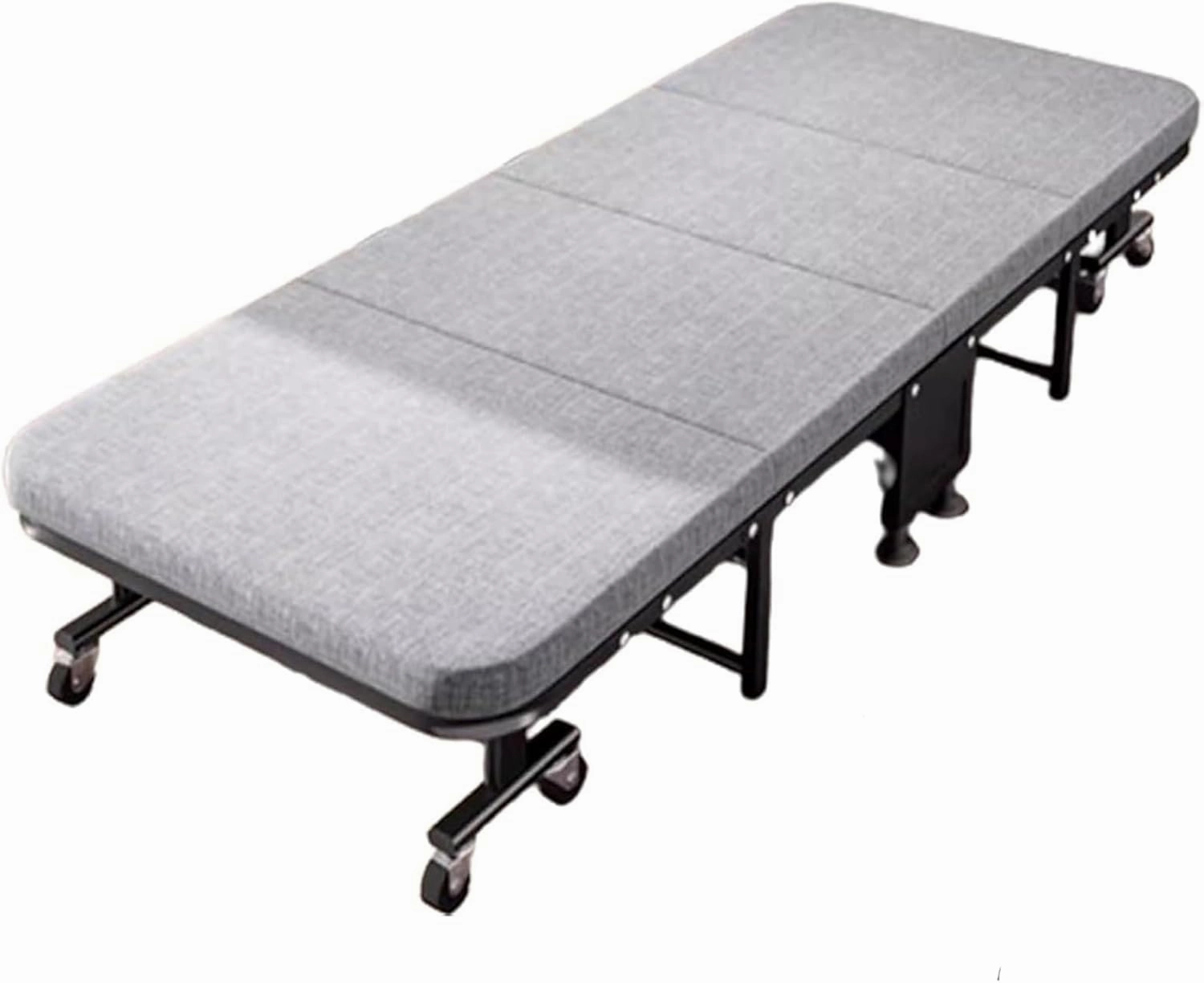 Durable Steel Frame Camping Cot, Space Saving Fold Up Bed with Universal Wheels, Portable Foldable Bed with Sponge Mats