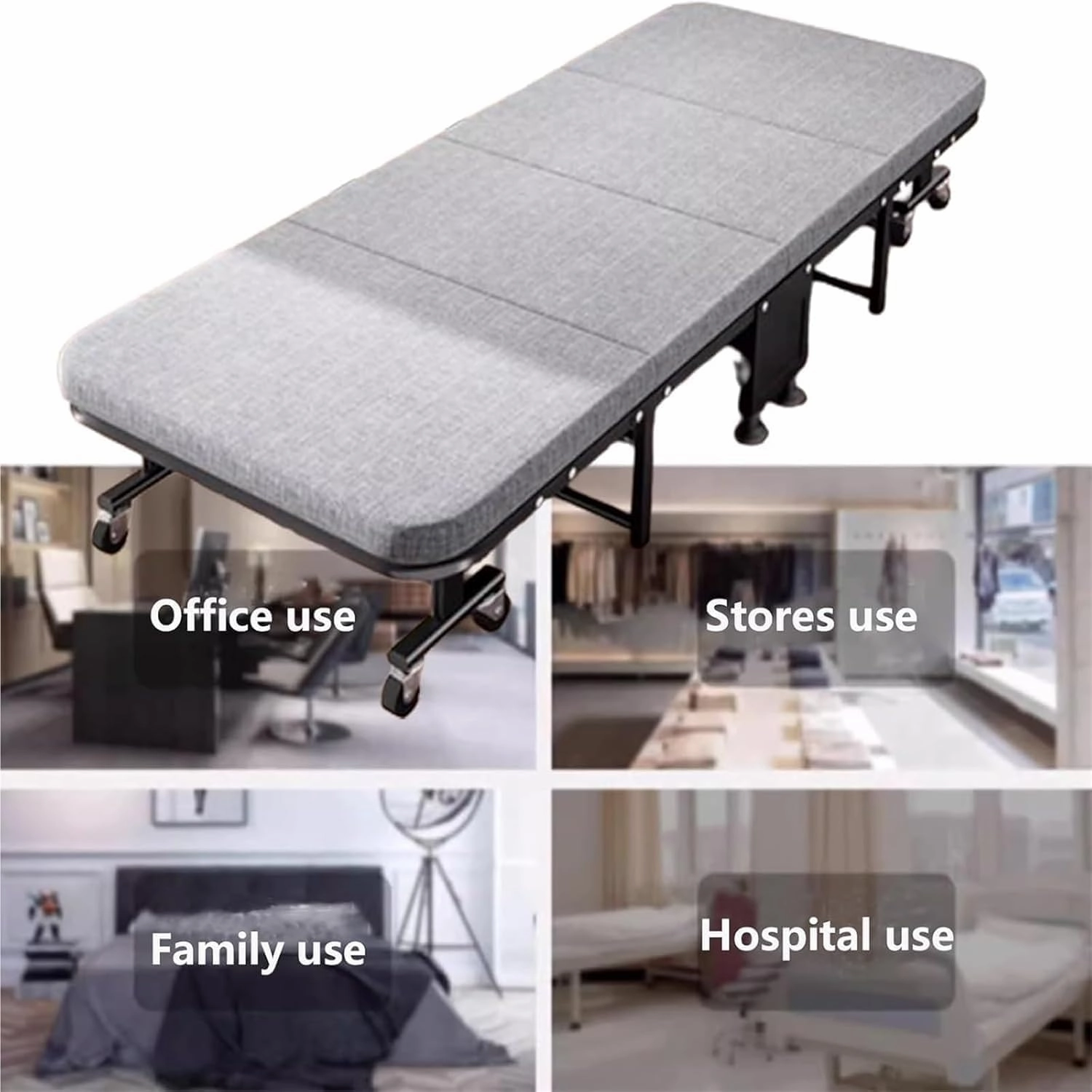 Durable Steel Frame Camping Cot, Space Saving Fold Up Bed with Universal Wheels, Portable Foldable Bed with Sponge Mats