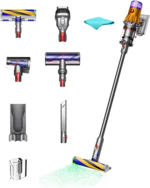 Dyson V12 Detect Slim Cordless Vacuum Stick Cleaner - Yellow/Iron, HEPA Filter, Bagless, Up to 60 Min Runtime, Rotating Brushes, Battery Operated, 2-Year Warranty, with 5AVE Microfiber Cloth