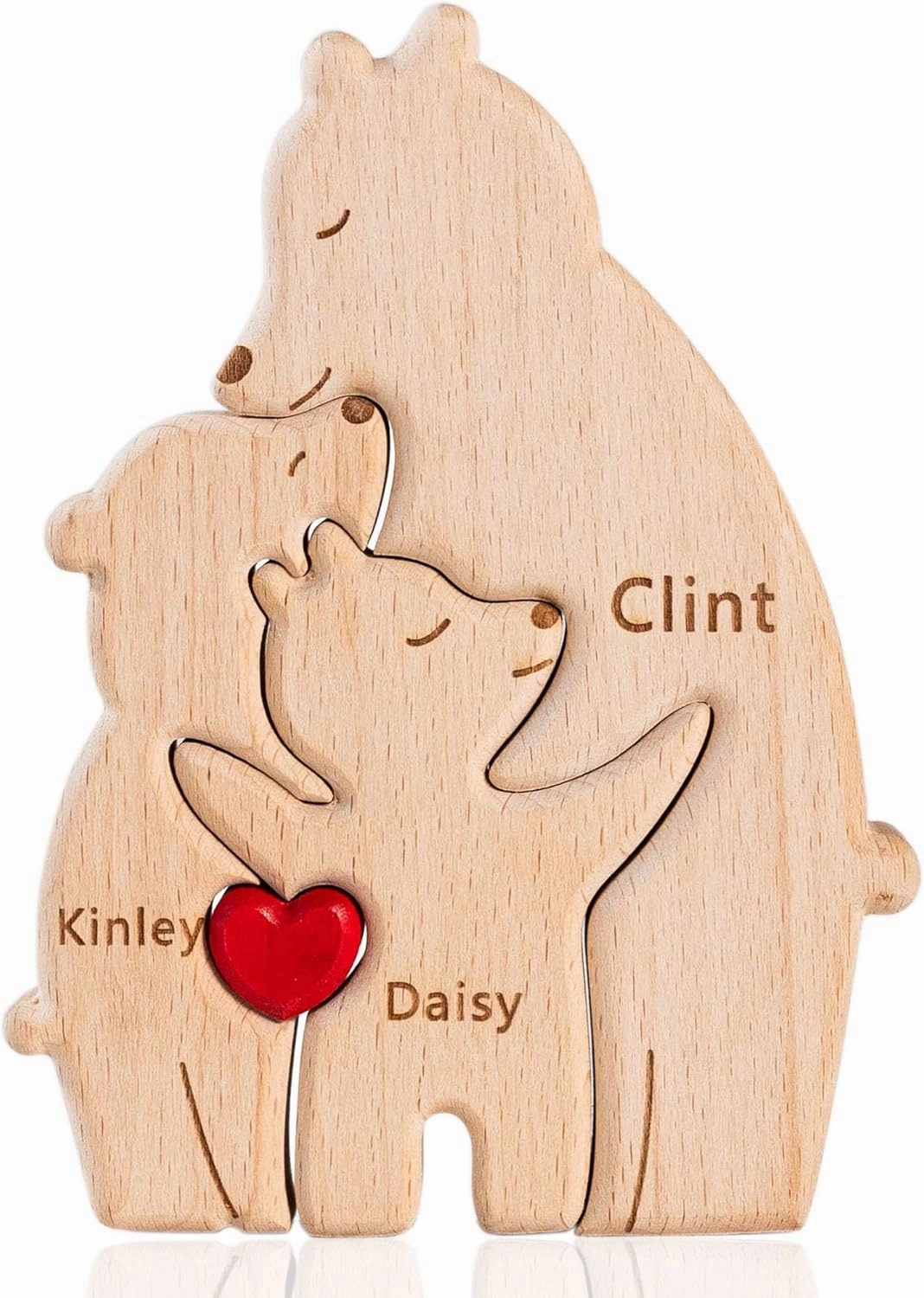 Easycosy Personalized Wooden Bear Puzzle, Custom Family Puzzle with 2-7 Names, Customized Wooden Jigsaw Sculpture, Personalized Gift for Mom, Dad, Christmas, Mother's Day, Birthday