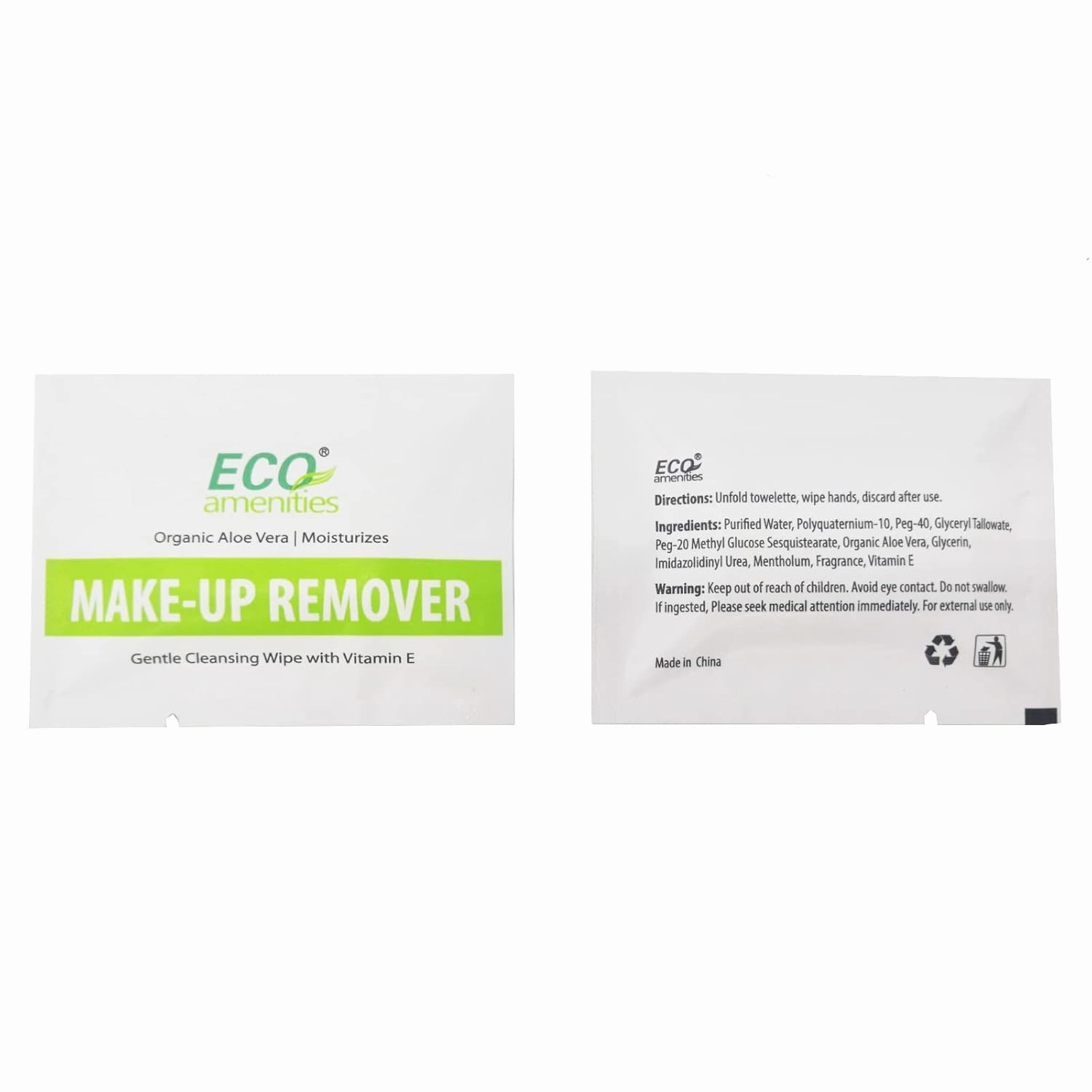 ECO Amenities Aloe Vera and Vitamin E Enriched Makeup Remover Wipes Individually Wrapped Facial Towelettes Skin Cleansing Wipes, 540 Count