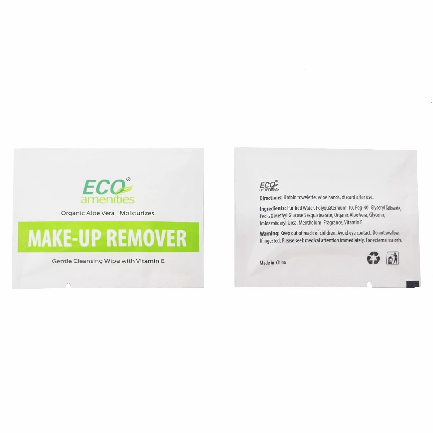 ECO Amenities Aloe Vera and Vitamin E Enriched Makeup Remover Wipes Individually Wrapped Facial Towelettes Skin Cleansing Wipes, 90 Count