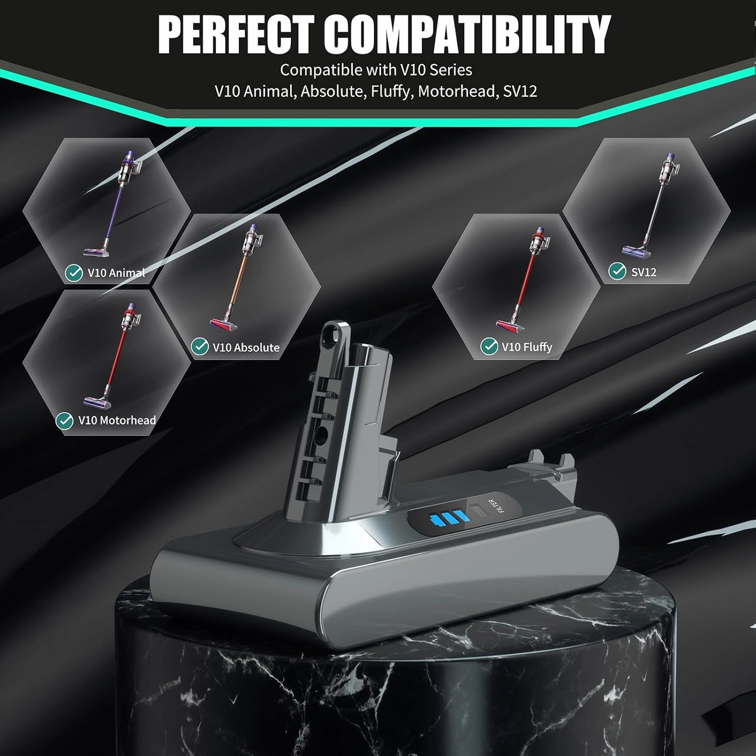 EGR High Capacity 6500mAh V10 Battery Replacement Compatible with V10 Animal V10 Absolute V10 Fluffy V10 Motorhead SV12 Cordless Stick Vacuum Cleaner (Not Fit SV10)