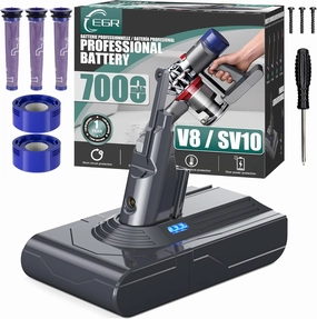EGR Upgraded 7000mAh V8 Battery Replacement Compatible with V8 Battery Replacement V8 Absolute V8 Motorhead V8 Fluffy SV10 Carbon Fiber Vacuum Cleaner 5 Filters and 3 Screws Included
