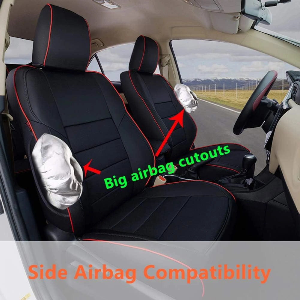EKR Corolla Seat Covers Car Seat Cover Full Set for Toyota Corolla 2014 2015 2016 2017 2018 2019 L, LE,LE Eco Sedan,Seat Covers for Cars,Automotive Seat Covers for SUV(Black with Red Trim)