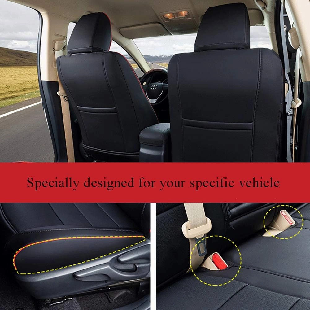 EKR Corolla Seat Covers Car Seat Cover Full Set for Toyota Corolla 2014 2015 2016 2017 2018 2019 L, LE,LE Eco Sedan,Seat Covers for Cars,Automotive Seat Covers for SUV(Black with Red Trim)