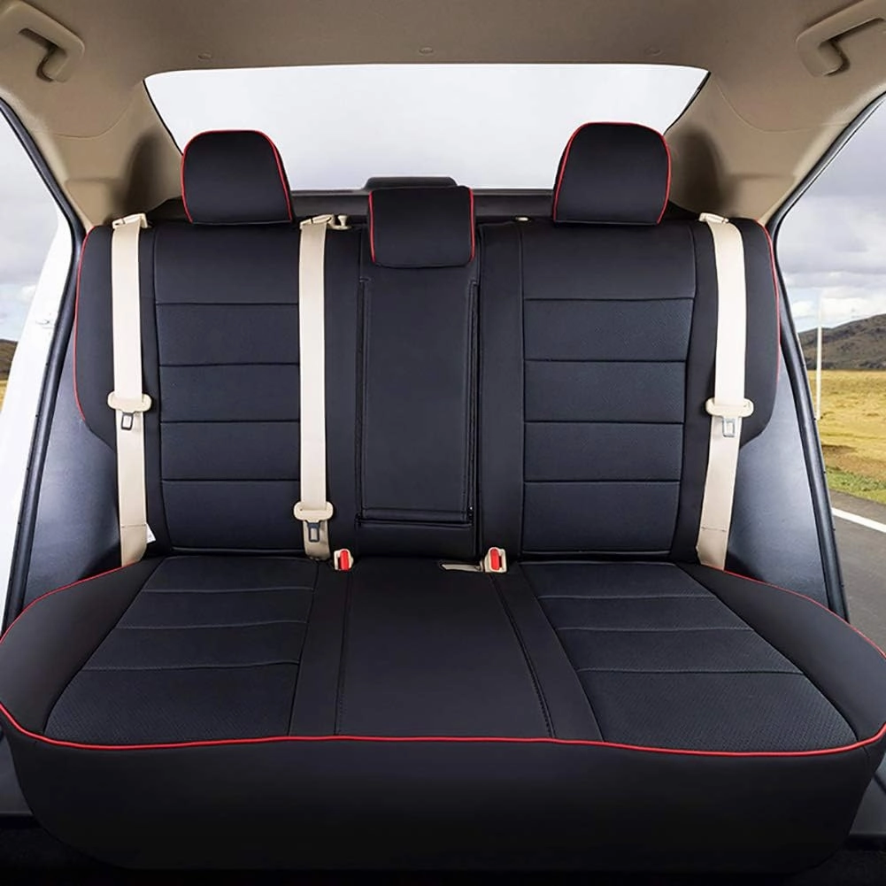 EKR Corolla Seat Covers Car Seat Cover Full Set for Toyota Corolla 2014 2015 2016 2017 2018 2019 L, LE,LE Eco Sedan,Seat Covers for Cars,Automotive Seat Covers for SUV(Black with Red Trim)