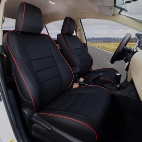 EKR Corolla Seat Covers Car Seat Cover Full Set for Toyota Corolla 2014 2015 2016 2017 2018 2019 L, LE,LE Eco Sedan,Seat Covers for Cars,Automotive Seat Covers for SUV(Black with Red Trim)