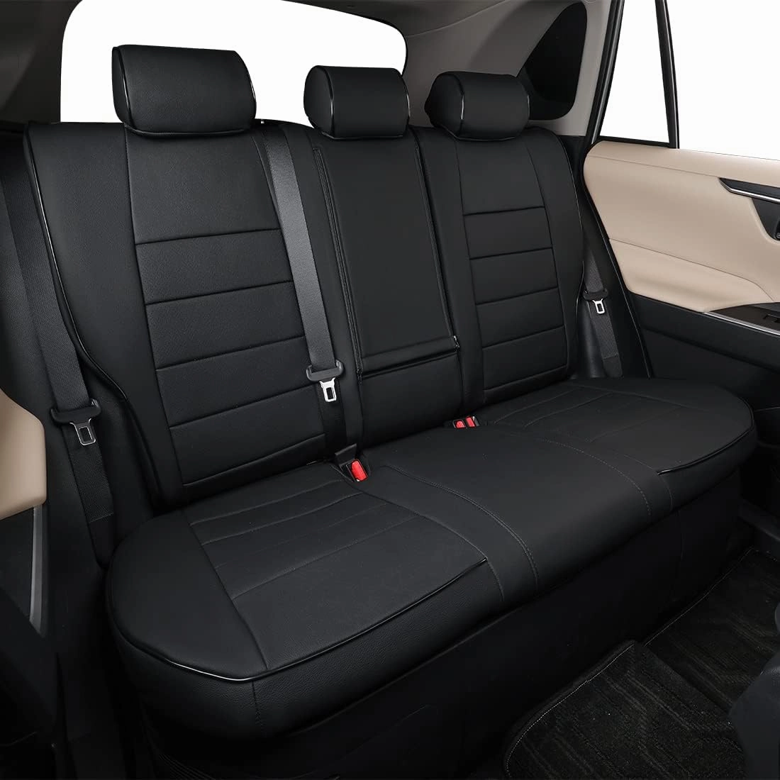 EKR Prius Seat Covers for Toyota Prius 2016-2022 L,LE,XLE,Limited,Two,Two Eco,Three,Three Touring,Four,Four Touring,Car Seat Cover Cushion Protectors Full Set,Leather(Black)