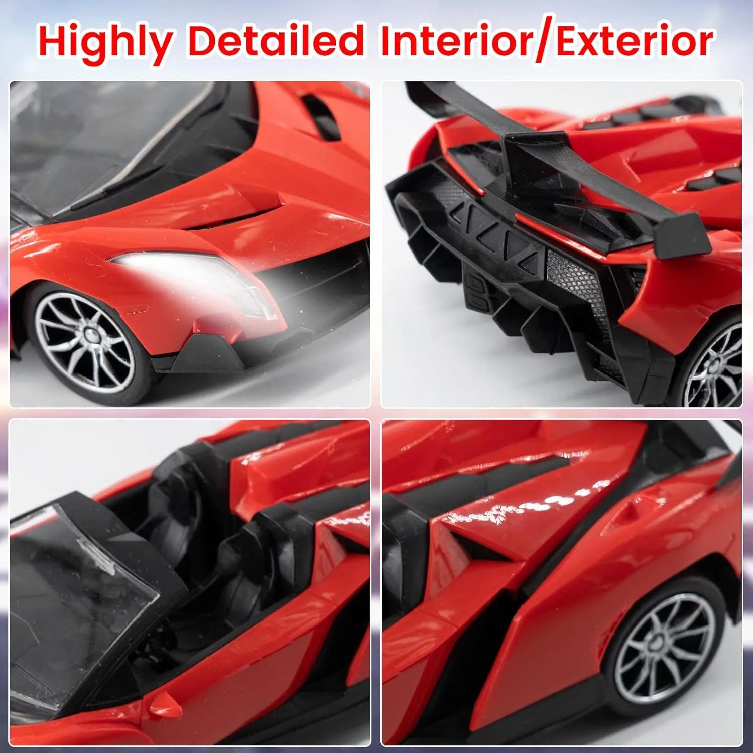 Electric Sport Roadster,1/16 Red Sports Racing Remote Control Car,RC Model Toy for Kids Aged 4-12