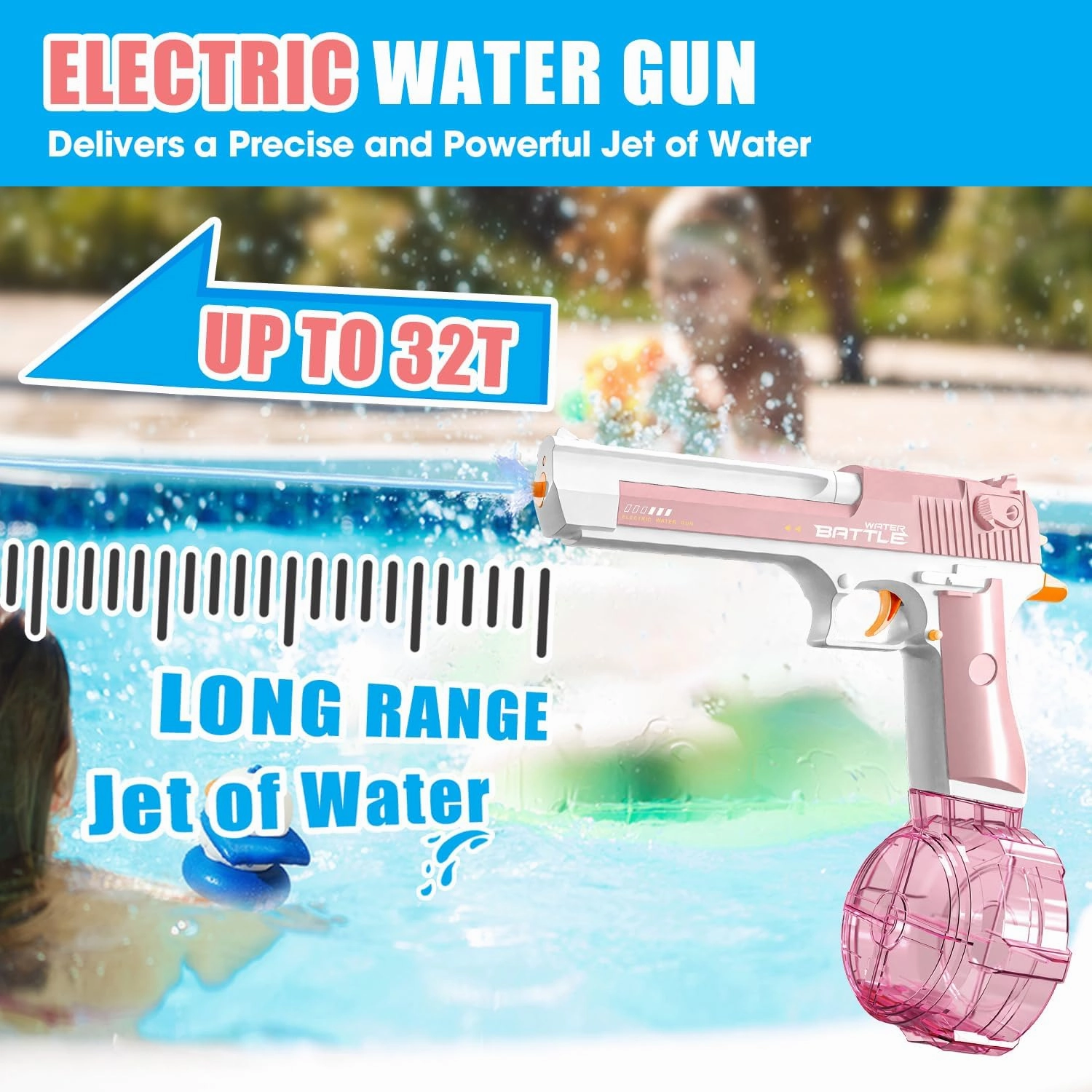 Electric Water Gun, Automatic Water Gun for Kids Adults, Poweful High Capacity 434CC 58CC Water Squirt Guns, Up to 30 Feet Range, Pink Water Gun for Pool Party Beach Outdoor(Pink), CY041