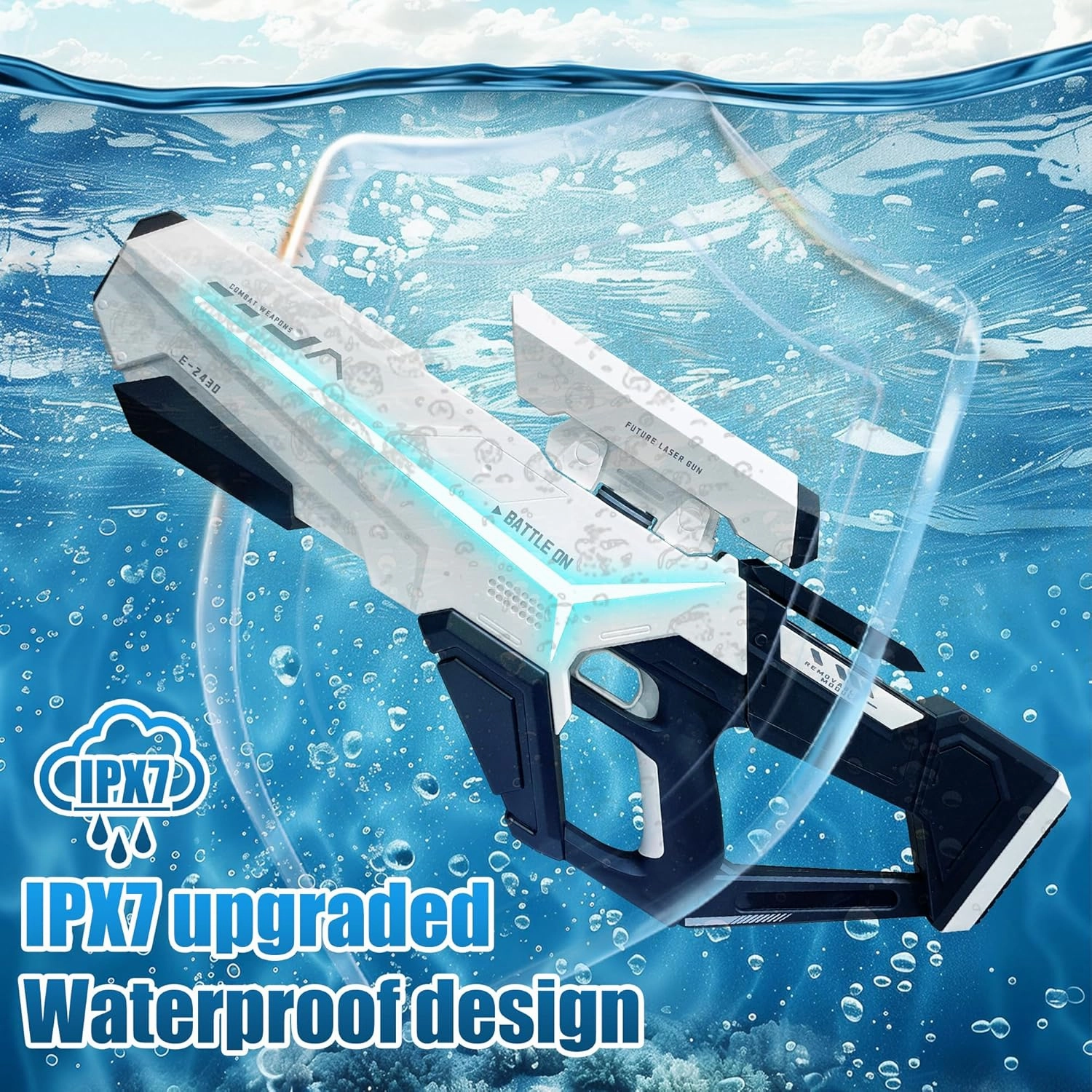 Electric Water Gun–Automatic Water Reload & Shooting, LED Light, 26-32 FT Range Powerful Water Squirt,Large Capacity Battery Powered Water Guns for Kids & Adults,Summer Outdoor Beach Play