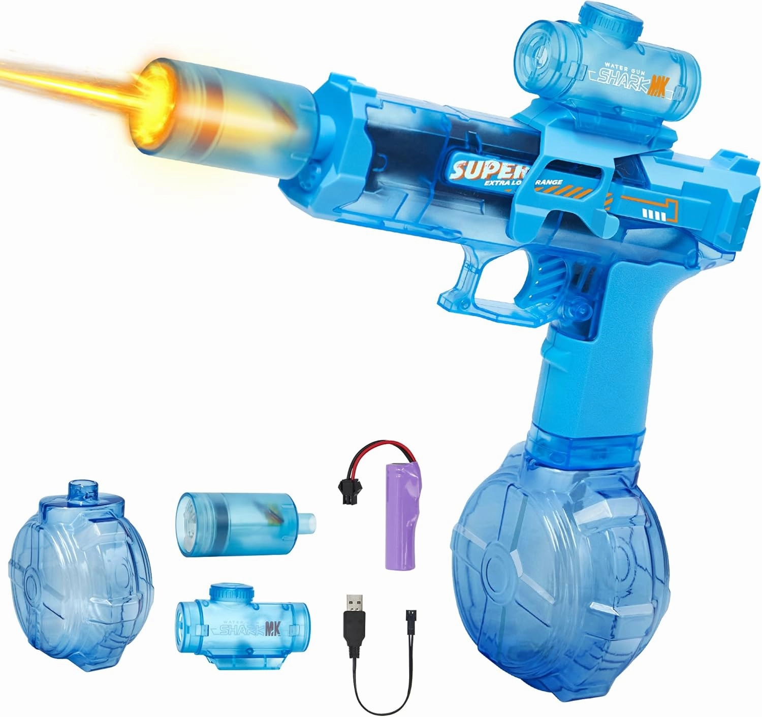 Electric Water Gun Fire Flash Upgraded, 320 Capacity Water Pistol Toy Squirt Gun for Kids Adults, Summer Outdoor Toy Yard Beach Swimming Water Play Toys (Blue)