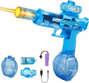 Electric Water Gun Fire Flash Upgraded, 320 Capacity Water Pistol Toy Squirt Gun for Kids Adults, Summer Outdoor Toy Yard Beach Swimming Water Play Toys (Blue)