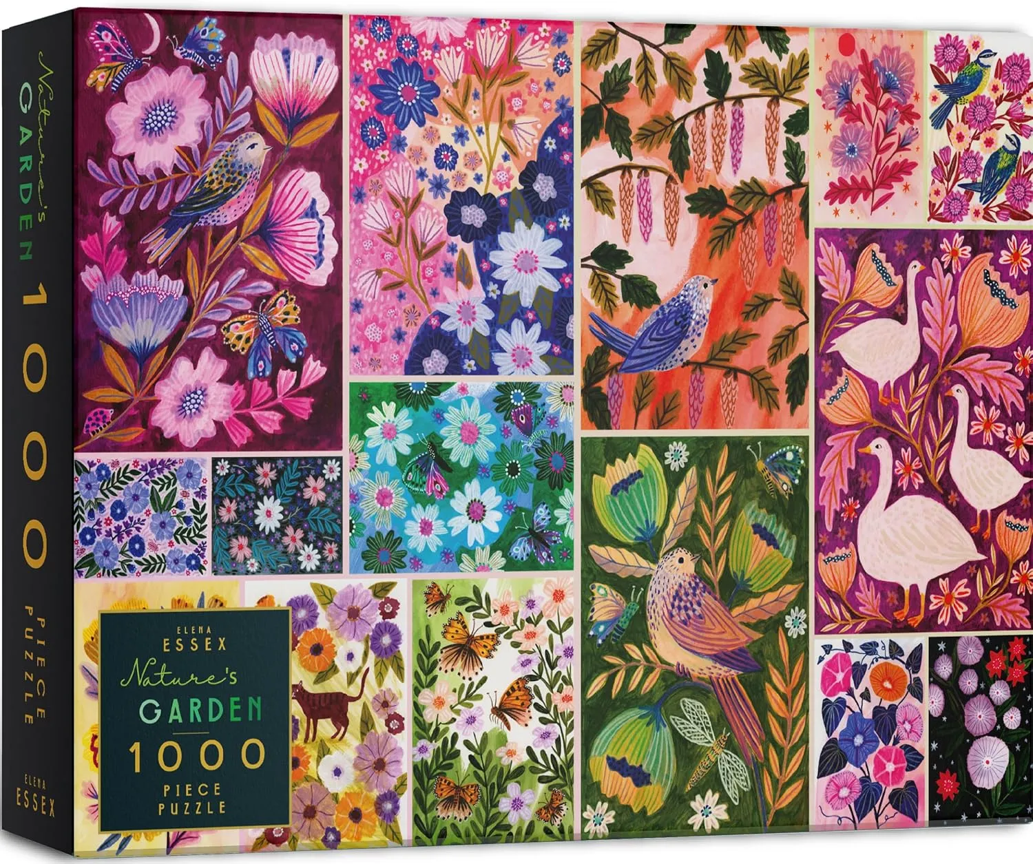 Elena Essex Jigsaw Puzzles 1000 Pieces - Nature's Garden, Puzzle 1000 Pieces, Puzzles for Adults, Colorful Animal Bird Flower Butterfly Puzzle, Size 28 x 20 inches