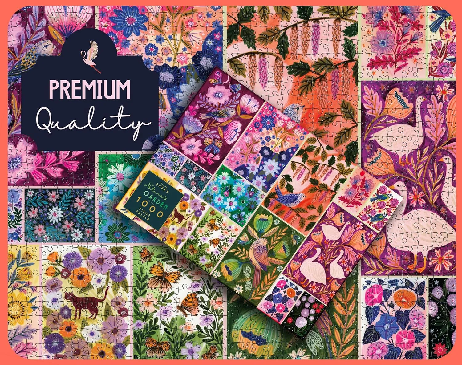 Elena Essex Jigsaw Puzzles 1000 Pieces - Nature's Garden, Puzzle 1000 Pieces, Puzzles for Adults, Colorful Animal Bird Flower Butterfly Puzzle, Size 28 x 20 inches