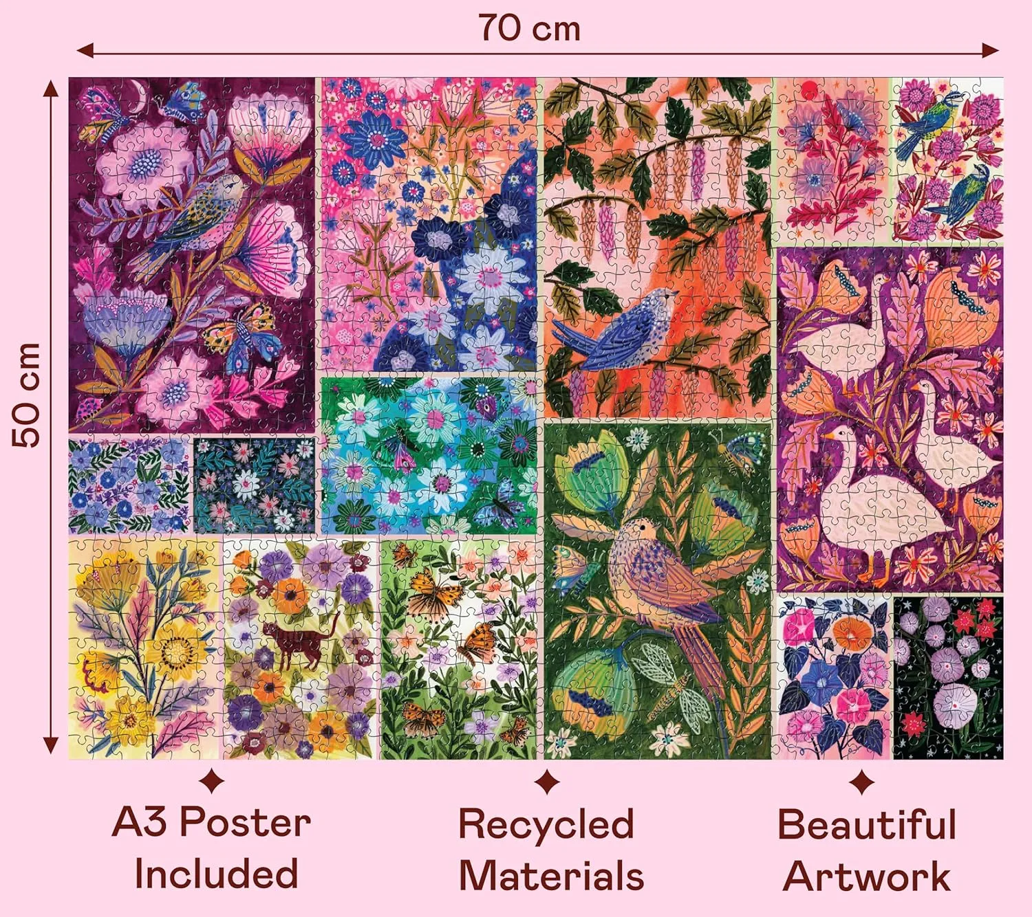 Elena Essex Jigsaw Puzzles 1000 Pieces - Nature's Garden, Puzzle 1000 Pieces, Puzzles for Adults, Colorful Animal Bird Flower Butterfly Puzzle, Size 28 x 20 inches