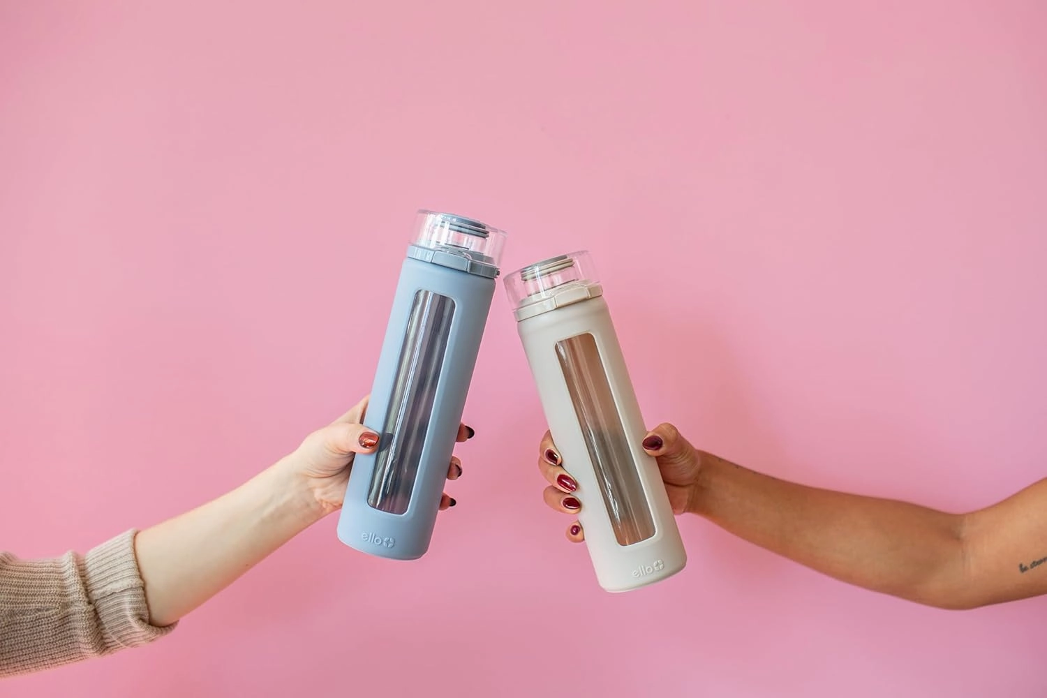 Ello Syndicate 20oz Reusable Glass Water Bottle with One-Touch Leak Proof Flip Lid and Protective Non-Slip Silicone Sleeve and Carry Loop for Coffee, Tea and Water, BPA-free Dishwasher Safe