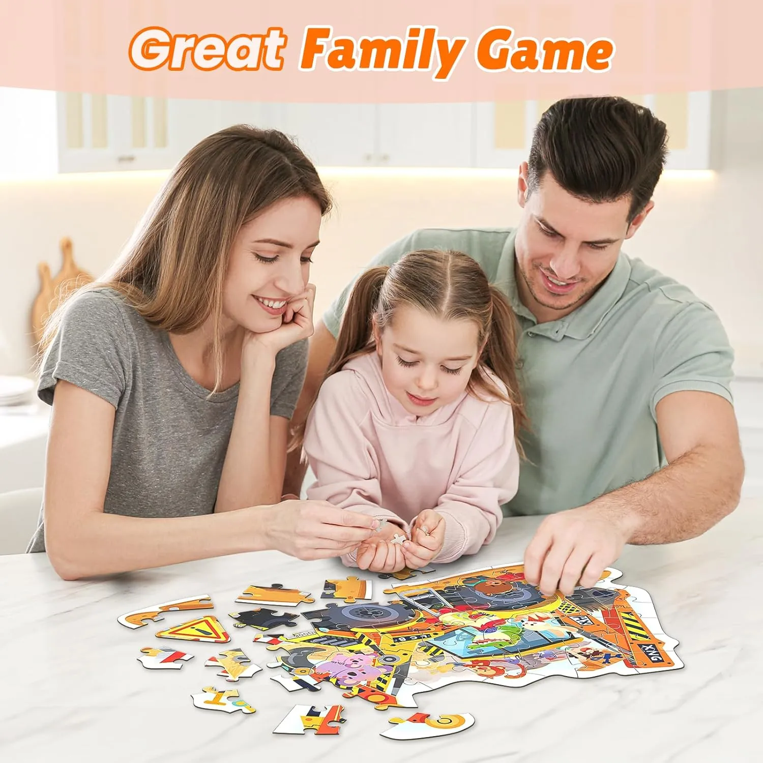 ELX 57 Piece Site Vemicle Jigsaw Puzzle for Kids 3 , Large Floor Puzzle for Preschool Learning with Storage Bag, Educational Toy Gift Birthday and Christmas for Boys Girls